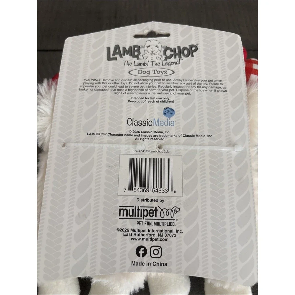 Multipet Set Of Two  Lamb Chop  Plush Squeaky Dog Toy